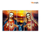 VIBECRAFTS Jesus Christ and Mary Canvas Wall Painting of Five Pieces For Home|Office|Living Room|Gift (PTVC5Pcs4_8670)