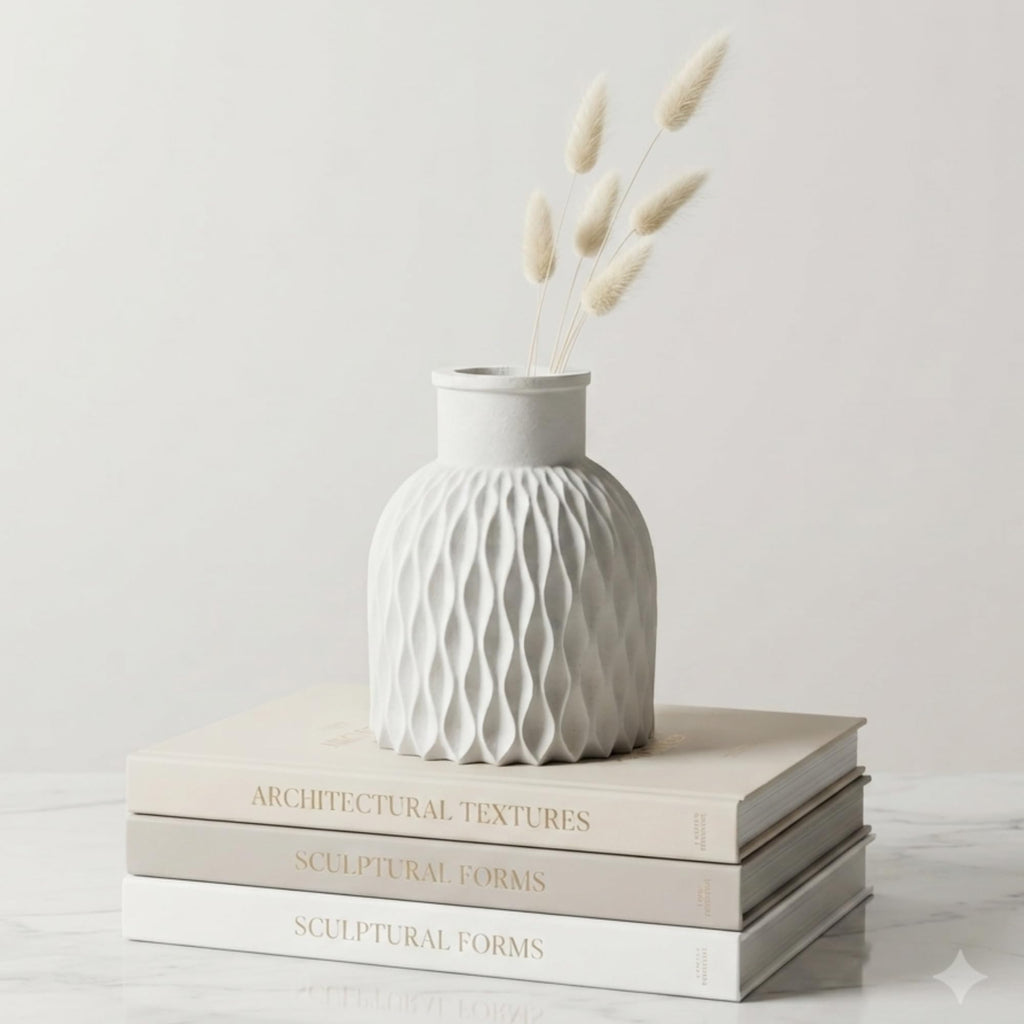 THE GREY BLEND® Wave Textured Concrete Vase for Living Room & Table Decor