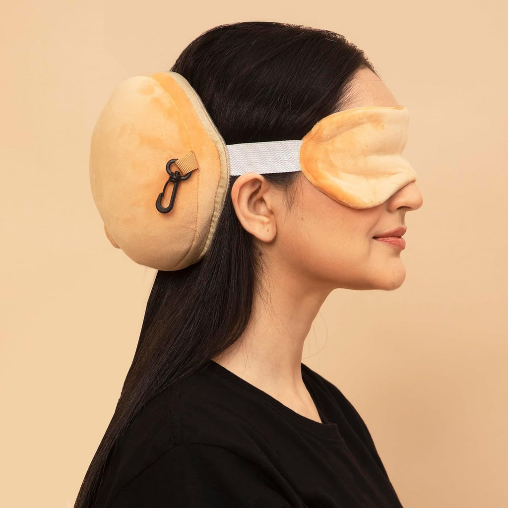 Eopzo Cotton 2-in-1 Foldable Neck Pillow and Eye Mask Combo, Multi-Color