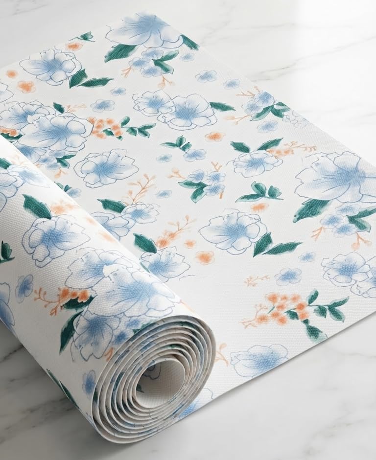 Dribble (60cm X 500cm) Eva Shelf Liner Mat Roll, Non Slip Drawer & Cabinet Liner for Kitchen, Waterproof Oilproof Washable Fridge Mat, Anti Skid Multipurpose Mat (Spring Lavender Blue) Kafalo