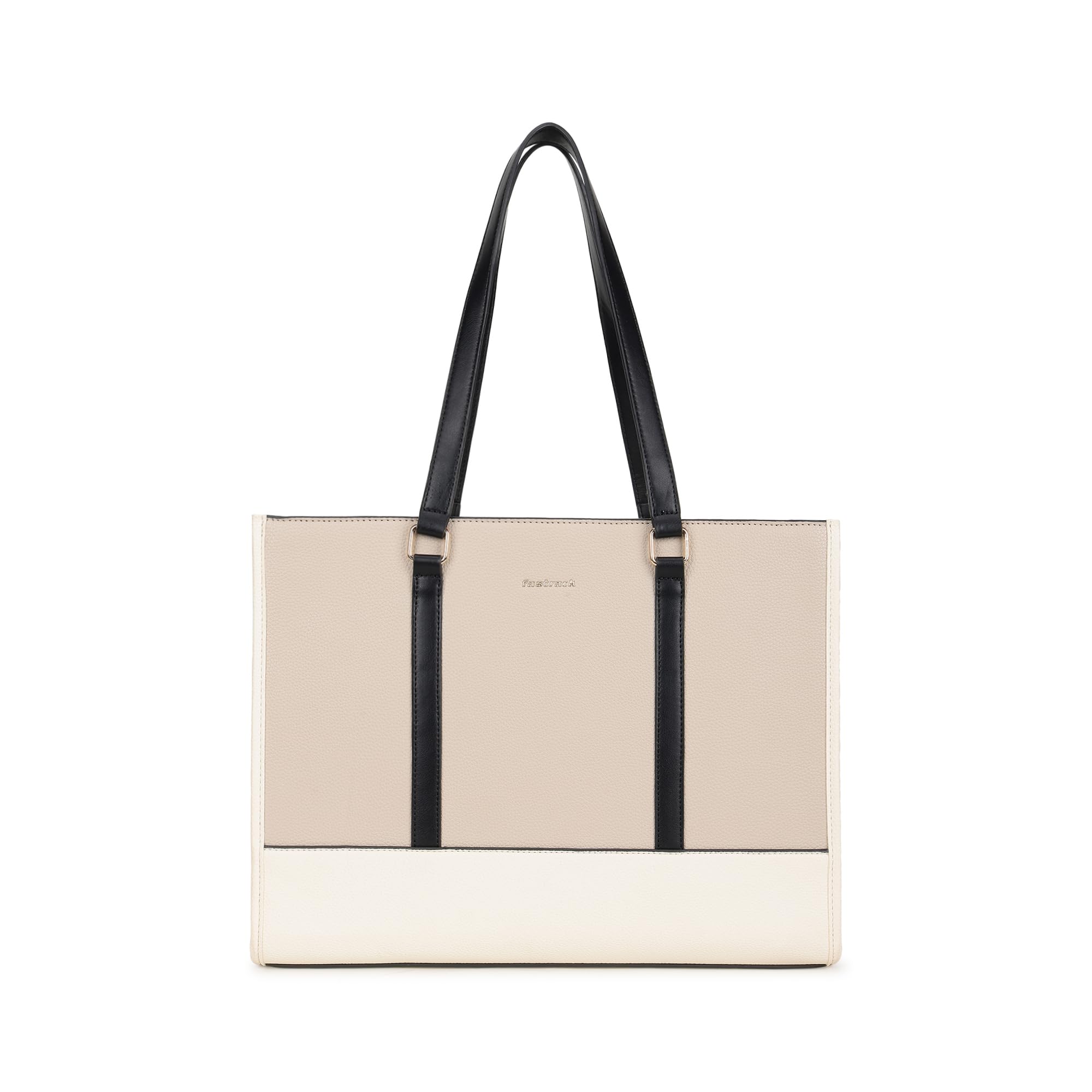 Fastrack Stitchline White Laptop Tote | Faux Leather Work Tote with Black Stitch Accents | 14 Inch Laptop Tote with Three Compartments & Center Zip Pocket | Dual Handles & Organizer Pockets