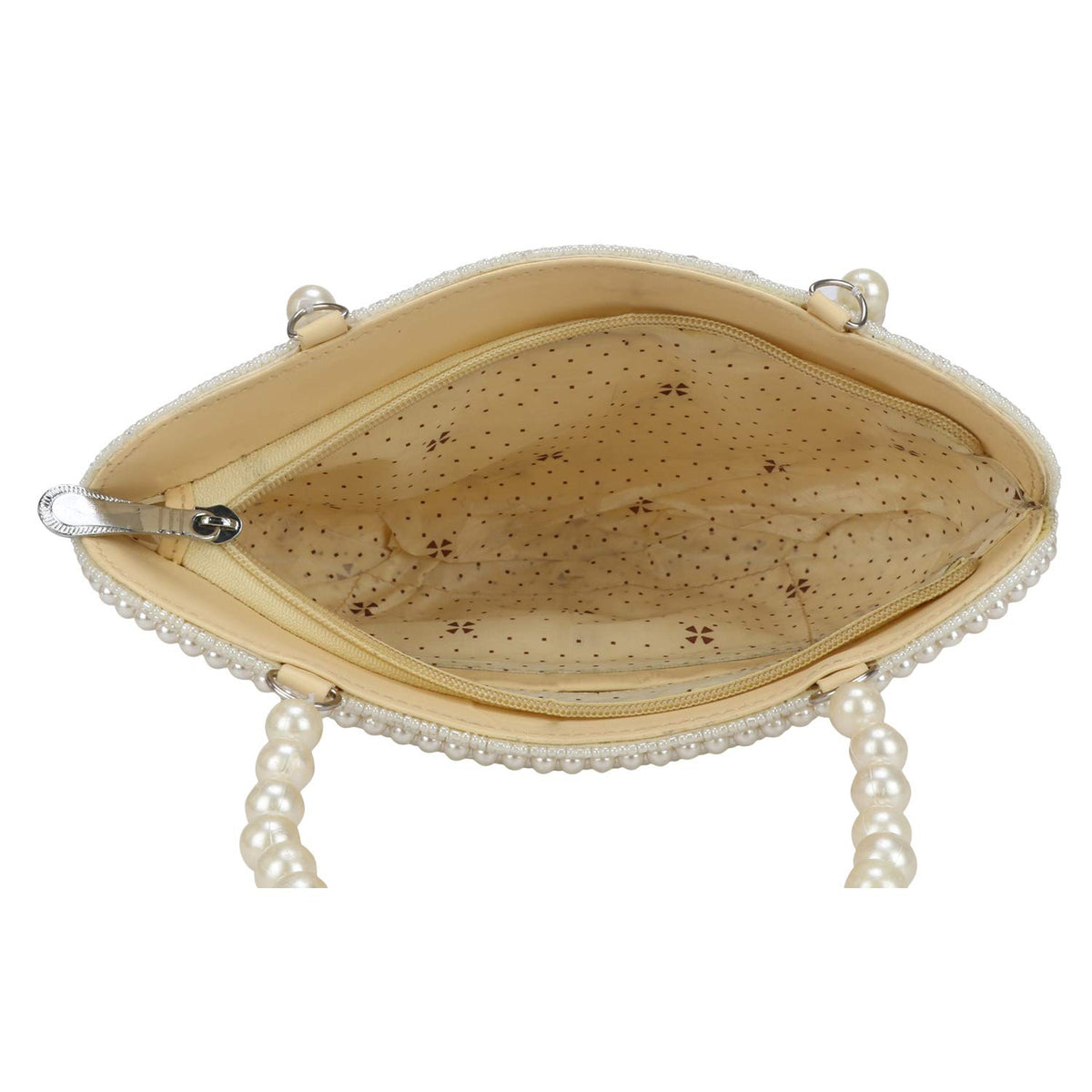 LONGING TO BUY Women's Multicolour Stone in Vintage Style Pearl Tote Purse Wrist Bag (Off White)