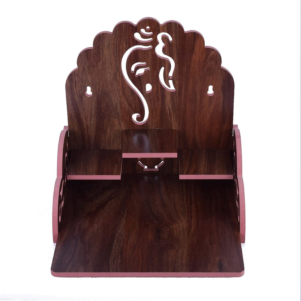 PRIMEFAIR Handmade Beautiful Wooden Temple/Home Temple/Puja Mandir/Wall Hanging and Table Top Home Mandir Temple/Home Art & Craft Engineered Wood Home Wall Temple (MAROON-456)