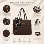 CLASSIC SMUGGLER Women's Croco-Embossed Leather Tote Bag with Silk Scarf Accent & Detachable Shoulder Strap Large Capacity Shoulder Handbag Office, Shopping & Travel