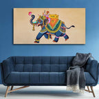 VIBECRAFTS Madhubani Art Elephant Premium Canvas Wall Painting With Frame for Living Room Drawing Room Home|Office|Gift (PTVCH_2212N)