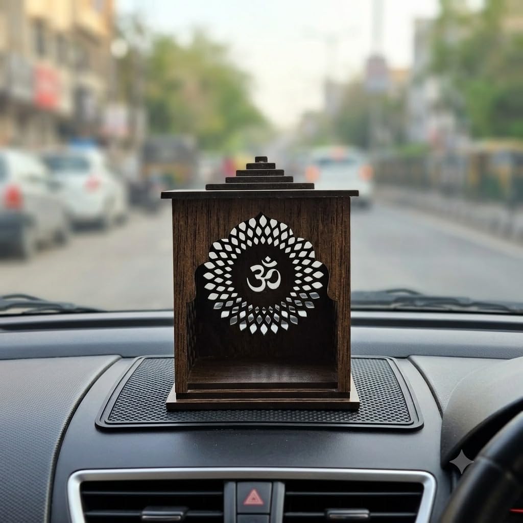 Rebirth Enterprises Wooden Mandir for Home Temple | Pooja Mandir for Home | Decorative Wooden Temple with Om Design | Mini Pooja Ghar for Home Decor | Engineered Wood Prayer Cabinet | Dark Brown