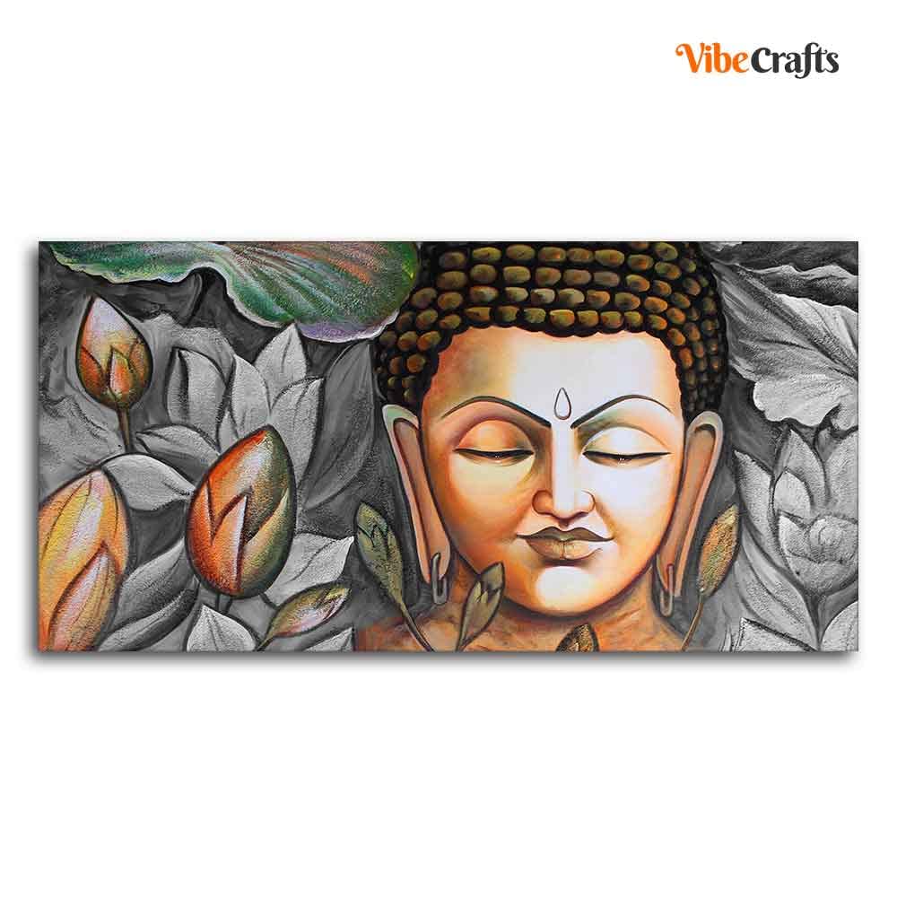 VIBECRAFTS Canvas Paintings for Living Room Drawing Room Buddha Meditating Large Canvas Wall Painting Fitted With Wooden Frame for Home | Office | Gift (PTVCH_2425)