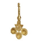Artvarko Brass 3 Wick Diya with Handle for Aarti Pooja Incense Burner Loban Holder 6x12 Inches