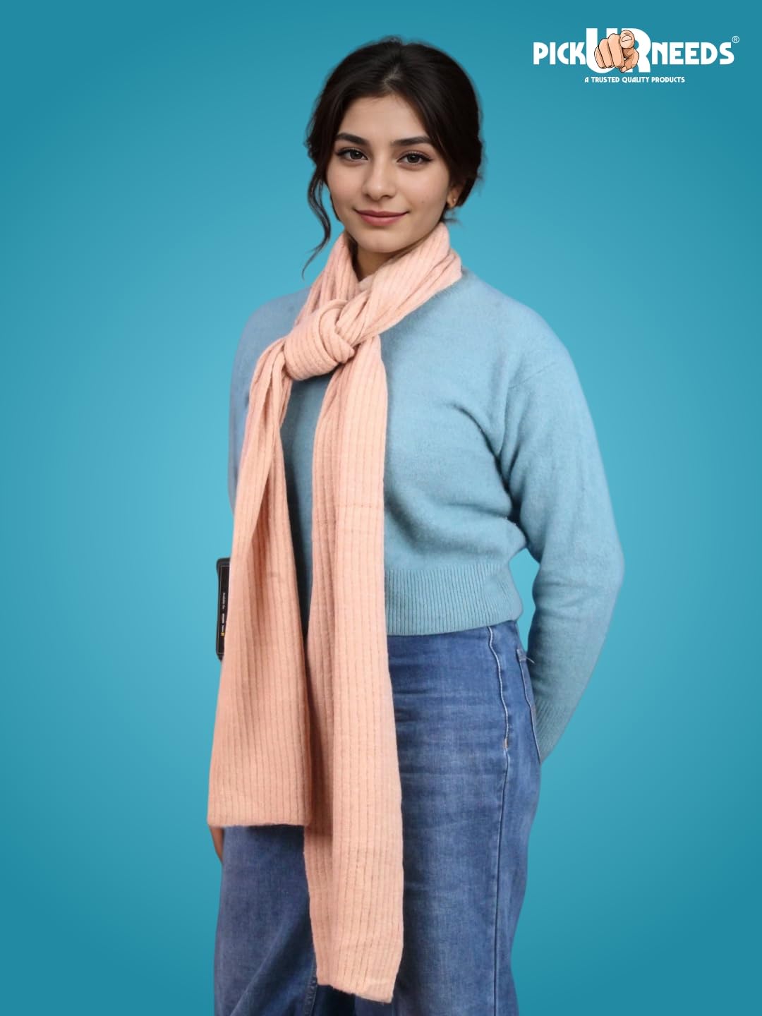 Pick Ur Needs Ultra Soft Ribbed Knit Muffler for Women Warm Winter Woolen Scarf Cozy Lightweight Neck Warmer for Casual & Outdoor Use (Peach)