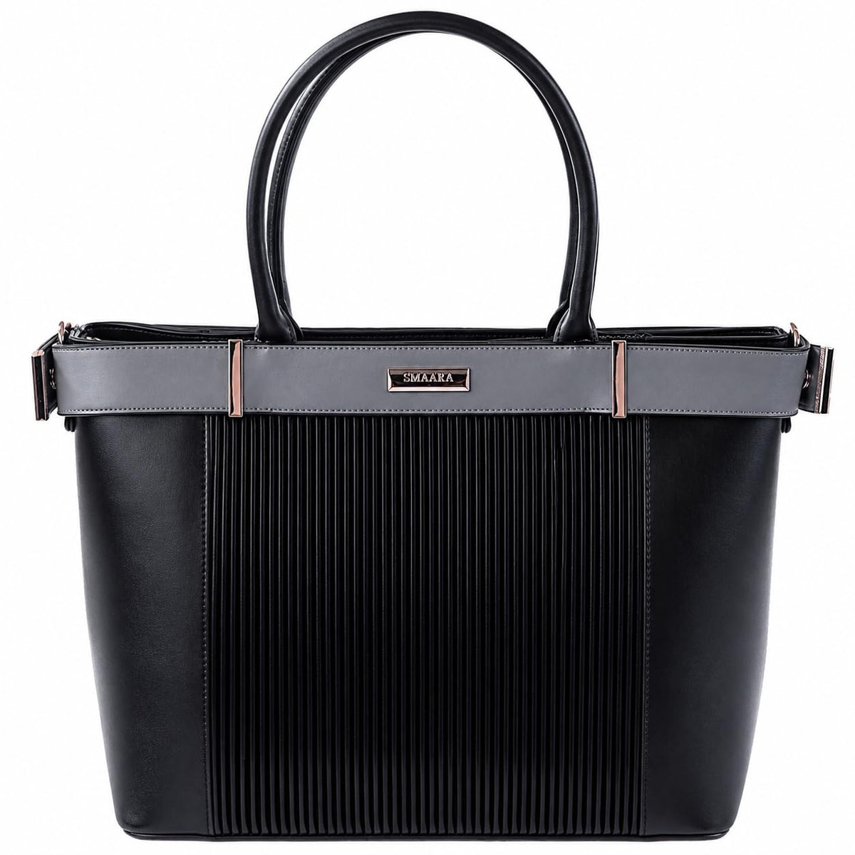 SMAARA Stylish Tote Bag for Women | Office Laptop Bag for Women | Premium Faux Leather Handbag | Large Shoulder Tote Purse Fits 16 Inch Laptop for Work Travel & Daily Use | Onyx Aura(Black)