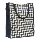 JUTEKA White Houndstooth Printed Jute Lunch Bag, Grocery Tote, Hand Bag, Picnic Bag for Men, Women, Girls, Kids with Zip