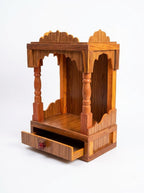 Handcrafted Wooden Temple for Home Pooja Mandir with Drawer Traditional Sheesham Finish Decorative Compact Prayer Shelf Stand