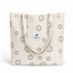 Street27 Womens Korean Canvas Corduroy Tote Bag Casual Work Shoulder Handbags|Multi-Purpose Bag |Sturdy Canvas Bag With Large Capacity|Shopping Bag For Office,College & Daily Use (Smiley Beige)