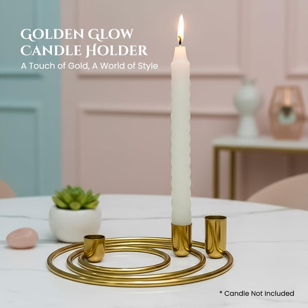 Nostrae by Ekhasa Metal Candle Holder Stand (Set of 3) | Golden Metal Candle Stand for Home & Dining Table Decoration | Aesthetic Candle Holder for Living Room, Festivals & Gifting (Without Candle)