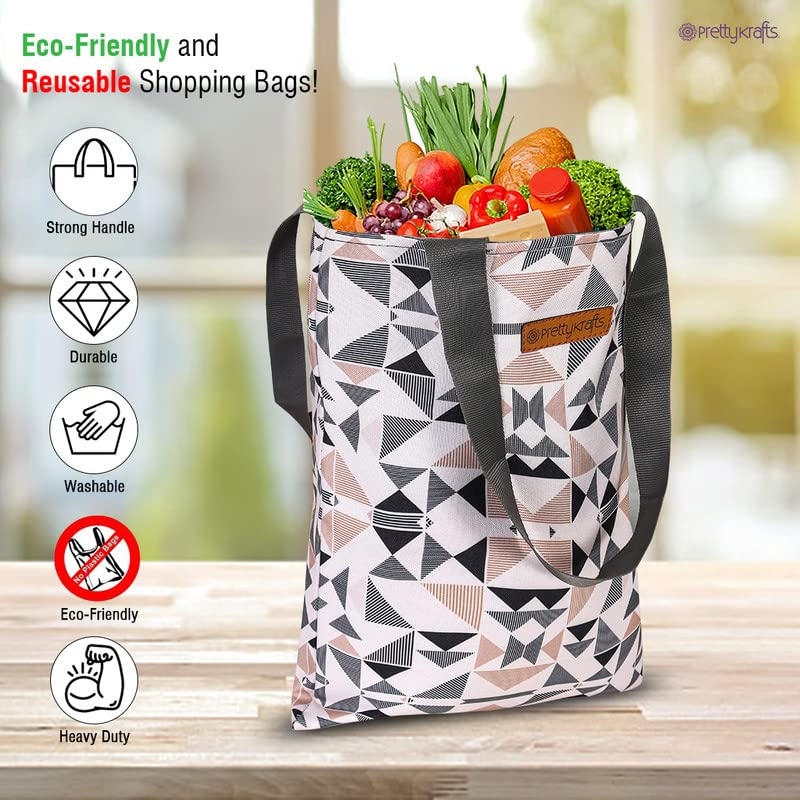 PrettyKrafts Tote Bags Cotton Shopping Bags with Shoulder Length Handles, Grocery Shopping Cloth Bags, Reusable, Washable Tote Bag for Women, Teacher, Mother as Gifts, Grey