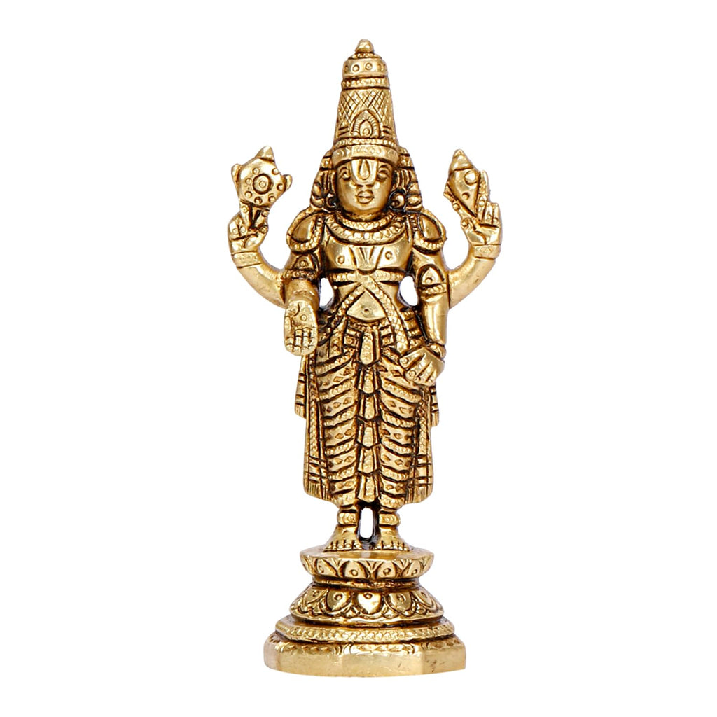 ARTVARKO Brass Tirupati Balaji Venkateshwara Murti Idol Statue Lord Srinivasa Pooja Home Office Temple Decor Gift 3.75 Inch, Religious