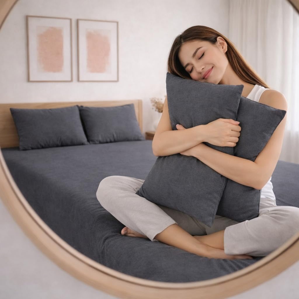 THE HOME STYLE Solid Cotton Feel Pillow Covers (18 x 28 inches, Set of 2 Pcs) | 300 TC | Super Soft & Smooth (Ash Grey)