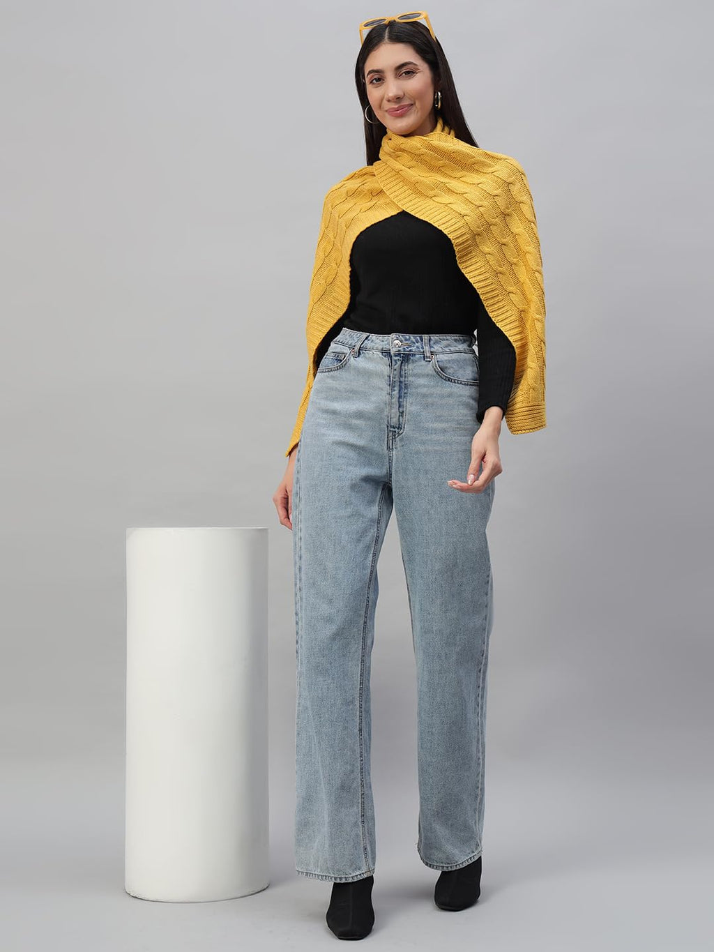 Ravaiyaa - Attitude is everything Reversible Wool Scarves Knitted Pattern Women Neck Wraps Muffler Winter Wool Scarf 65 x14 Inch (Yellow)