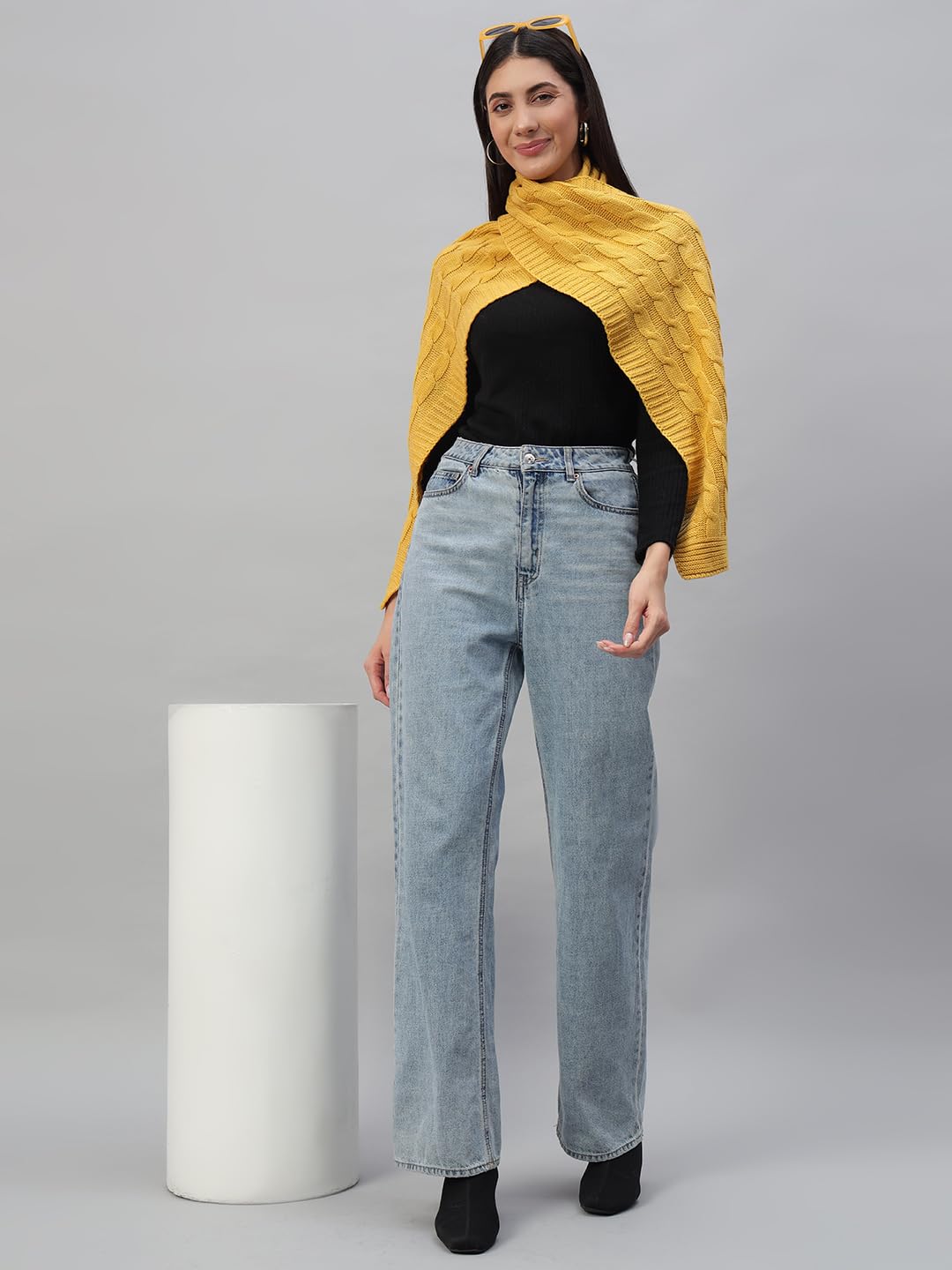 Ravaiyaa - Attitude is everything Reversible Wool Scarves Knitted Pattern Women Neck Wraps Muffler Winter Wool Scarf 65 x14 Inch (Yellow)