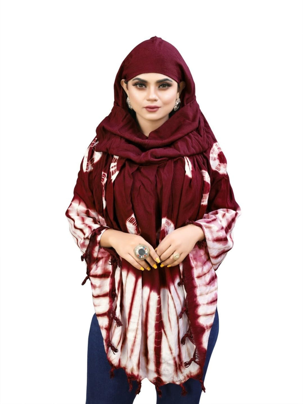 HETVIN Female Cotton Long Scarf Cum Mask Scarves Usable for Vehicle Driver | White Printed Design Fabric | Universal Size | Soft & Breathable Sun Protection | For Girl & Women (Jiya - Maroon)