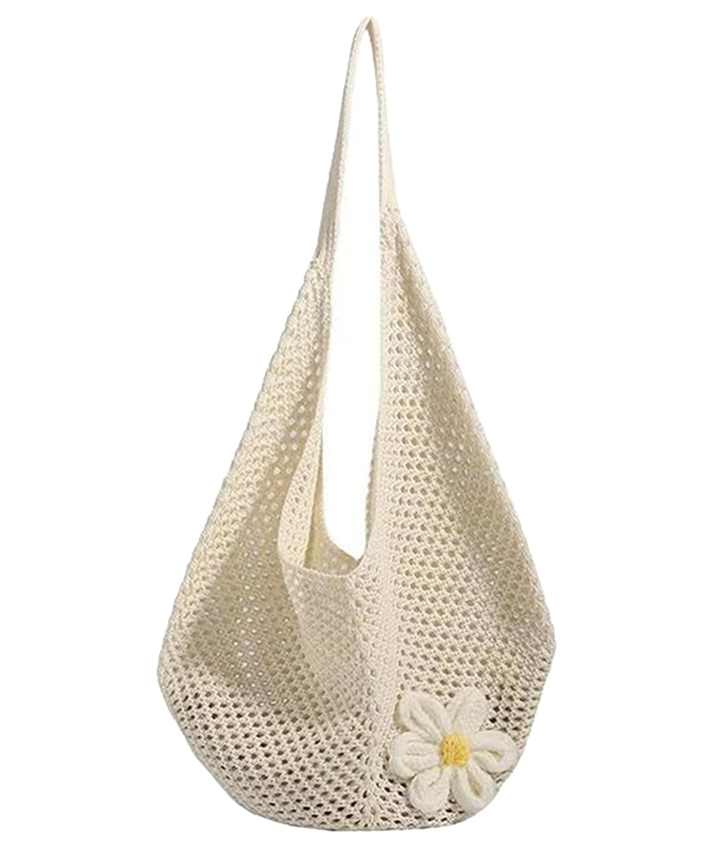 NHCDFA Crochet Beach Bag, Crochet Bag, Stylish Tote with Spacious Storage, Ideal for Daily Use and Beach Outings, Lightweight Woven Design in Beige Color