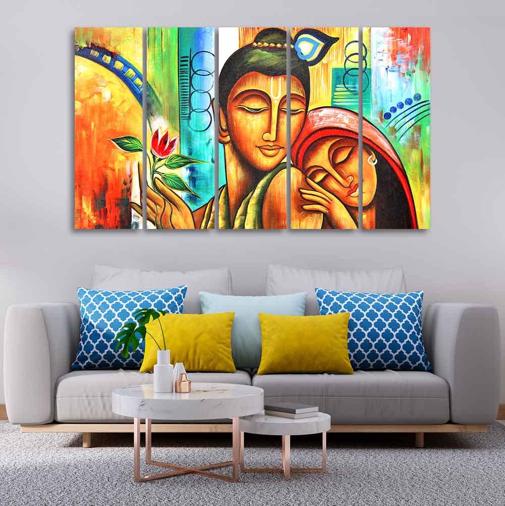VIBECRAFTS Five Pieces Wall Painting of Radha Krishna For Home|Office|Living Room|Gift (PTVC5Pcs4_8707)