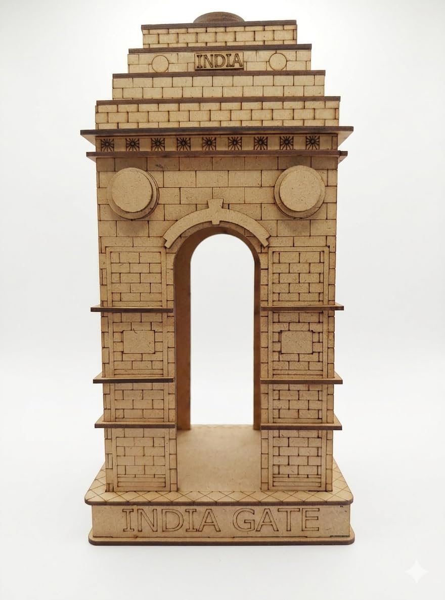 India Gate Wooden Miniature Replica, MDF Laser Cut Architectural Model, Decorative Showpiece