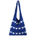 Zibuyu Crochet Tote Bag for Women, Heart-Shaped, Blue, 38x35CM