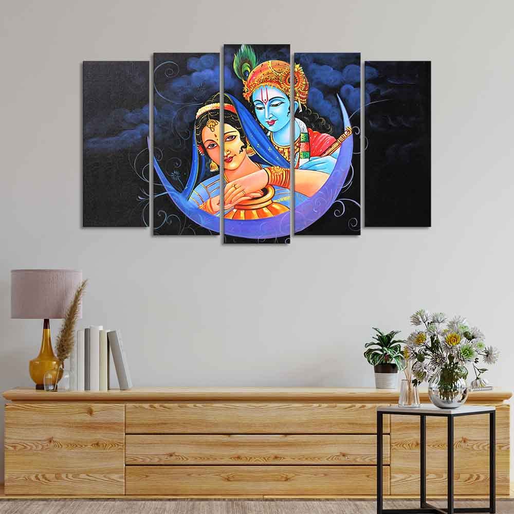 VIBECRAFTS Radha Krishna Canvas Wall Painting Set of Five For Home|Office|Living Room|Gift (PTVC5Pcs2_6567)