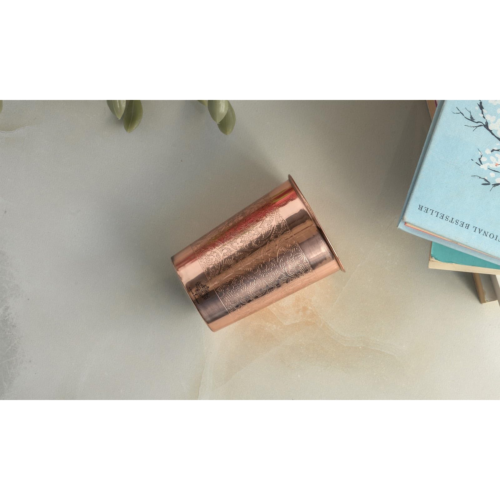 INDIAN ART VILLA Pure Copper Embossed Design Glass - 275 ML, Copper Tumbler for Water Drinking, Elegant Drinkware & Serveware, Perfect for Gifting, Home, and Festive Décor, Set of 2
