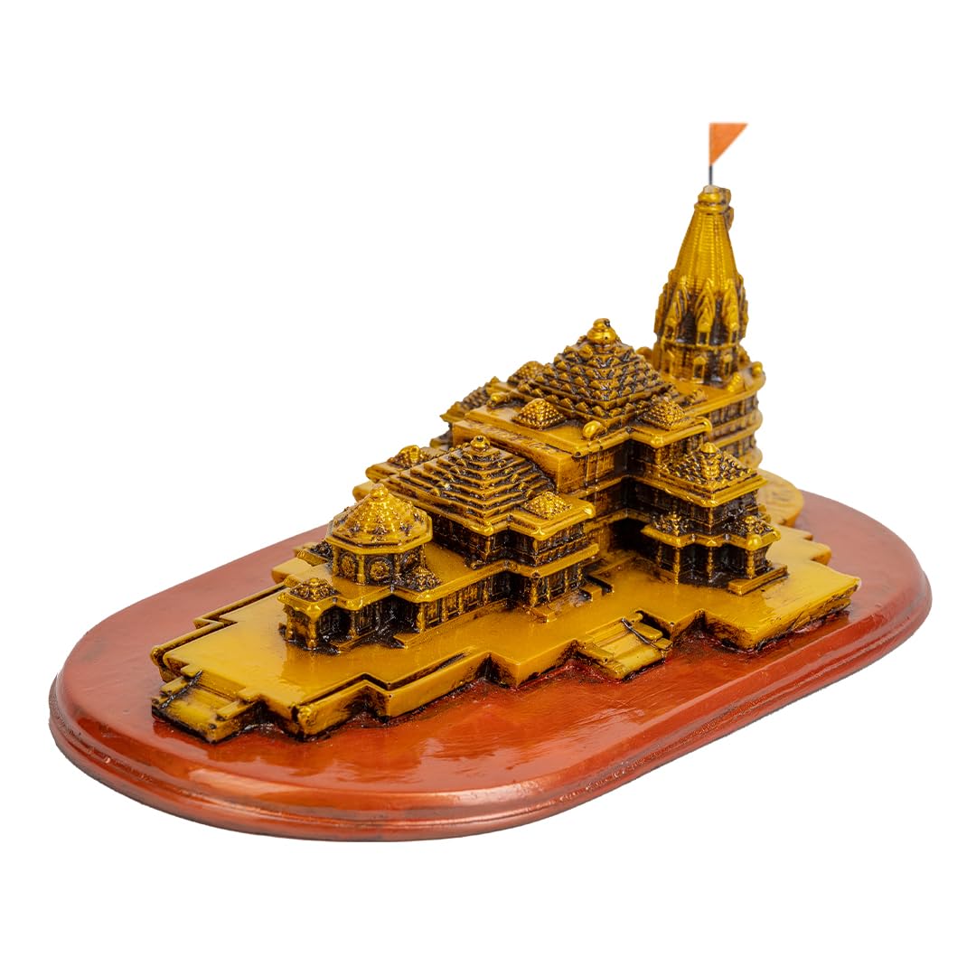 B.S HANDICRAFTS Polyresin Ram Mandir Ayodhya Model, Ayodhya Ram Mandir 3D Model Figurine Statue for Home Decor, Decorative Item, Car Dashboard Accessories, Color Gold