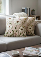 CASA-NEST Linen Embroidery Cushion Cover, Size -16x16 inch, Pack of 2 pc, Decorative Sofa Cushion (Beige, 2)