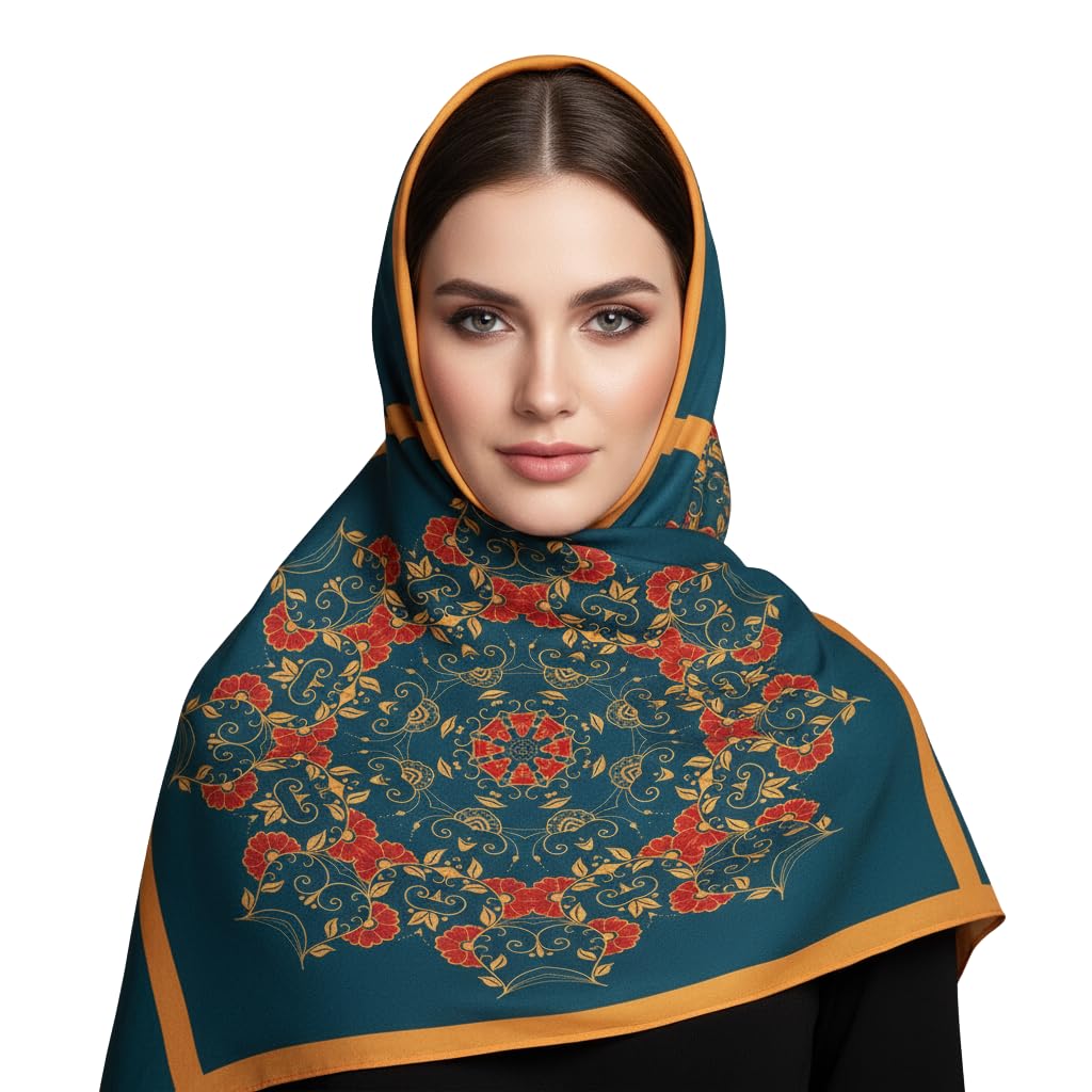 KANJAARA Elegant Japanese Floral Silk Scarf, Premium Satin Square Bandana, 40 x 40 inches, Multipurpose Fashion Accessory for Head Wrap, Neck Wear, Handbag Decoration (D-354)