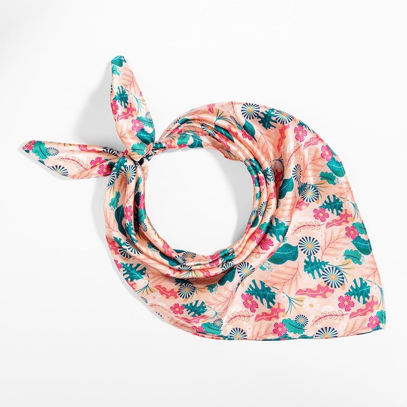 Hair Drama Co. Abstarct Floral Print Bandana Head Scarf for Women | Silk Satin Head Wrap Bandana Scarves | Boho Style Statement Headband Stylish Design | All Day Wear Scarves | Hair Scarf Accessories