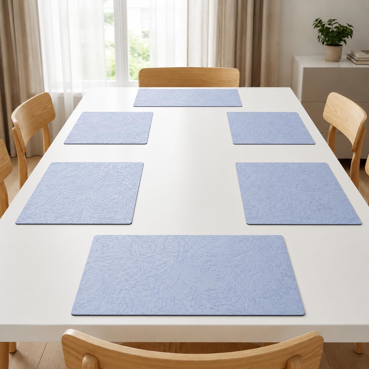 Yelona Premium Faux Leather Placemat Set of 6 | Printed Floral Design, Waterproof & Heat Resistant Table Mat | Non-Slip, Washable for Dining, Kitchen & Home Decor (Sky Blue, 43 x 30 cm) Kafalo