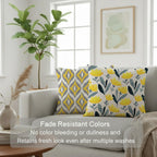 STITCHNEST Set of 2 Jute Cushion Covers – 16x16 Inches – Yellow & Grey Ikat-Inspired Geometric Print – Vibrant Cushion Covers for Sofa, Couch & Living Room | Perfect for Home Decor