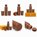 cWc Pure Copper Water Bottle with 2 Copper Glasses | Soft Touch Finish | Leakproof Copper Bottle for Drinking Water | Ayurvedic Health Benefits | BPA Free | Ideal for Home, Office & Gift