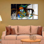 VIBECRAFTS 5 Pieces Wall Painting Shri Krishna Playing Flute For Home | Office |Living Room | Gift (PTVC5Pcs4_8506)
