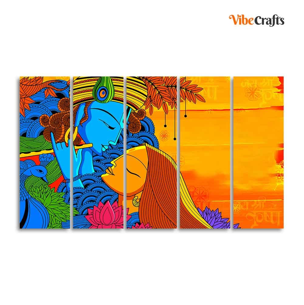 VIBECRAFTS Radha and Kanha Canvas Wall Painting Set of Five For Home|Office|Living Room|Gift (PTVC5Pcs4_8624)
