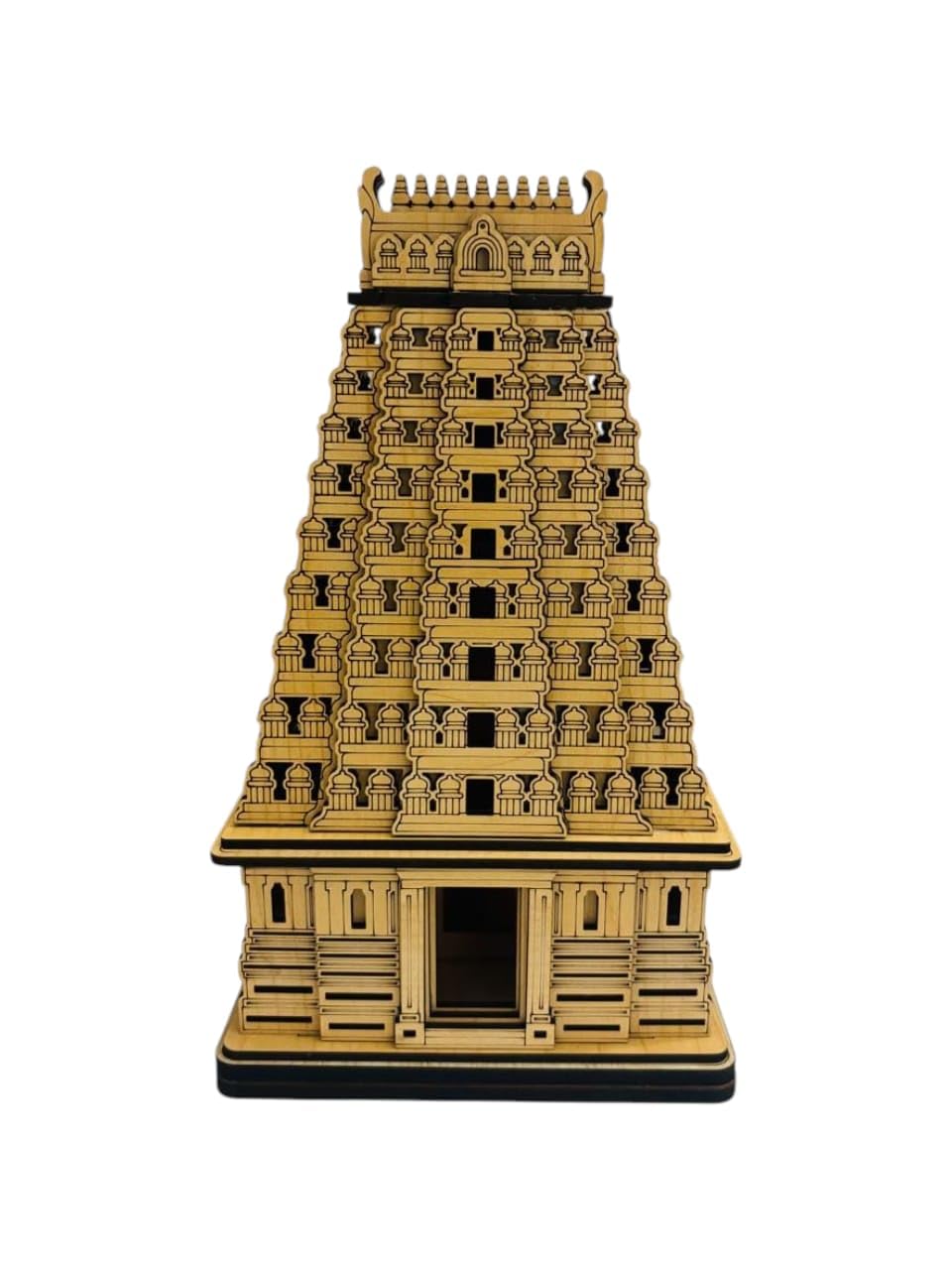 Thiruchendur Murugan Temple, Wooden Decorative Model, Traditional Hindu Temple Architecture Replica,8.5 x 5 x 2.75 inches.