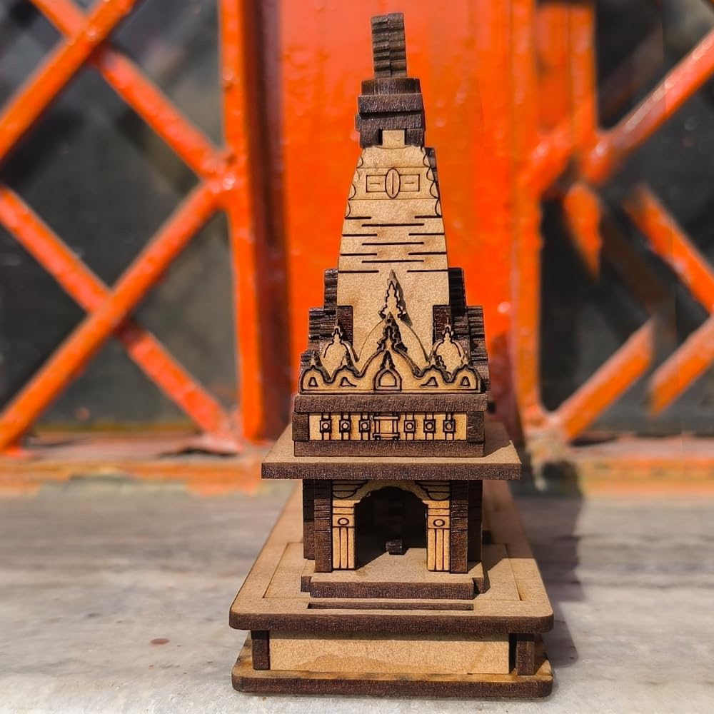 The Himalayan River Shri Kashi Vishwanath Temple Miniature Replica Wooden Kashi Vishwanath Temple Wooden Model - Perfect for Home Décor & Spiritual Spaces