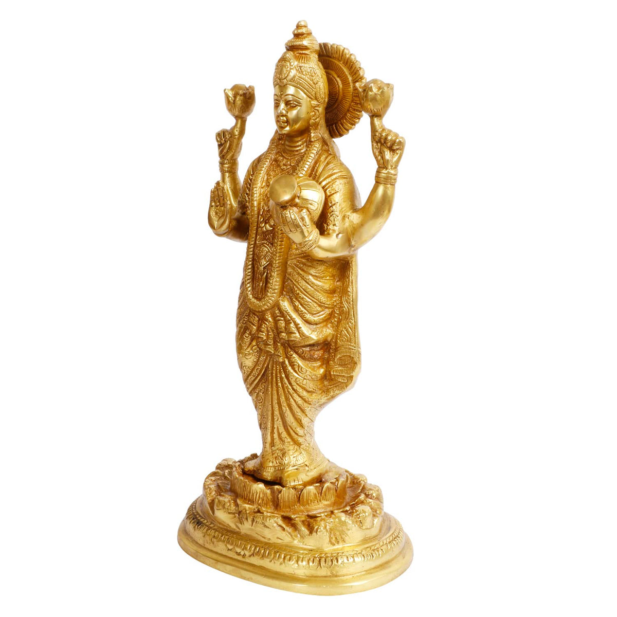 ARTVARKO Brass Lakshmi Maa Devi Idol Statue for Home Puja Goddess Laxmi Luxmi Standing Idols Showpiece for Temple 15.5 Inches