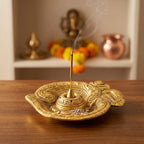 Kridaykraft Aluminum Om Incense Stick Holder with Ash Catcher, Traditional Gold Finish Agarbatti Stand for Puja Room, Home Decor, Meditation & Gifting