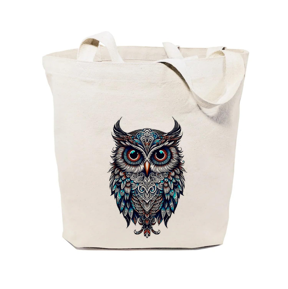 Heu Owl Printed Canvas Tote Bag | Eco-Friendly Reusable Cotton Shoulder Bag | Artistic Bird Design Shopping Tote for Women & Men
