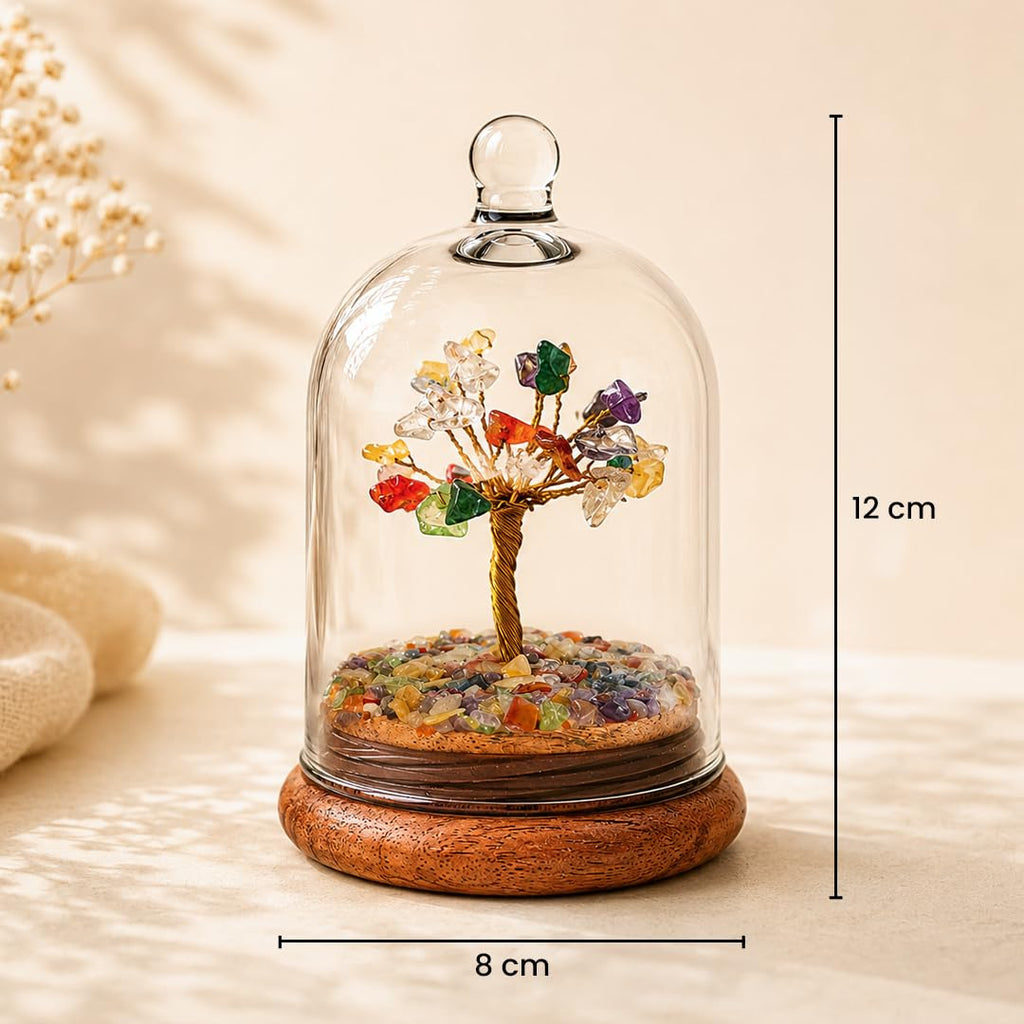 Ritualistic Dome Crystal Chakra Tree | Amethyst Gemstone Bonsai Wish Tree with Glass Dome | Healing, Energy Balance & Meditation | Feng Shui & Vastu Trees of Life | Home Décor & Spiritual Gift