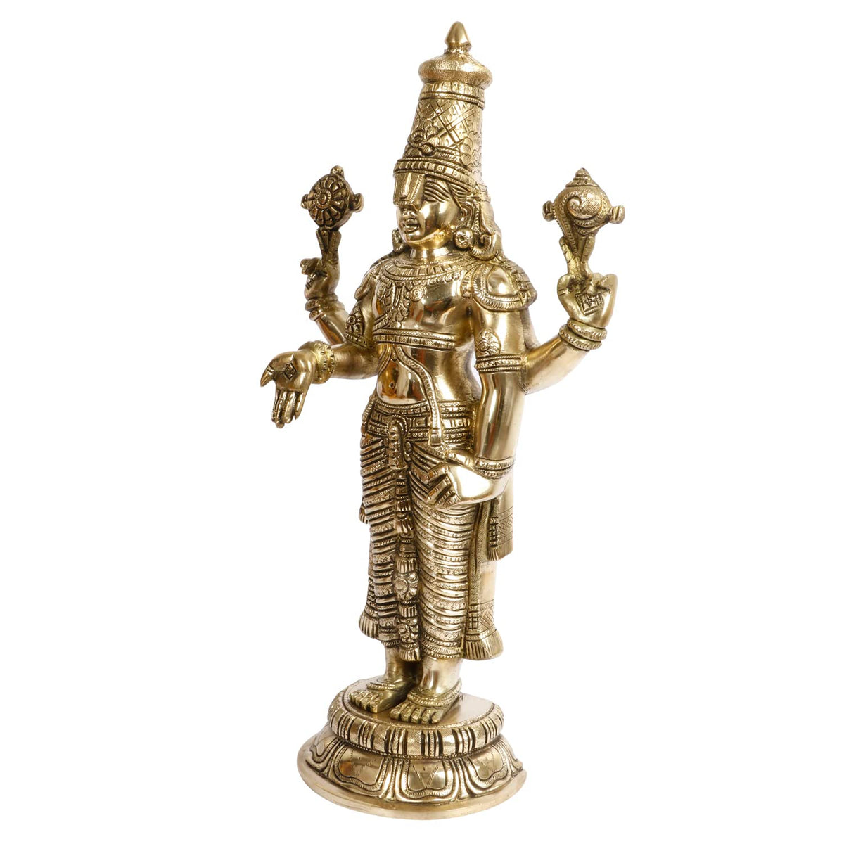 ARTVARKO Brass Tirupati Balaji Venkateshwara Idol Vishnu Chakra Namah Shankh Statue Murti Lord Srinivasa Pooja Vastu Religious Idol for Home Office Temple Decor Gift 18 Inch.