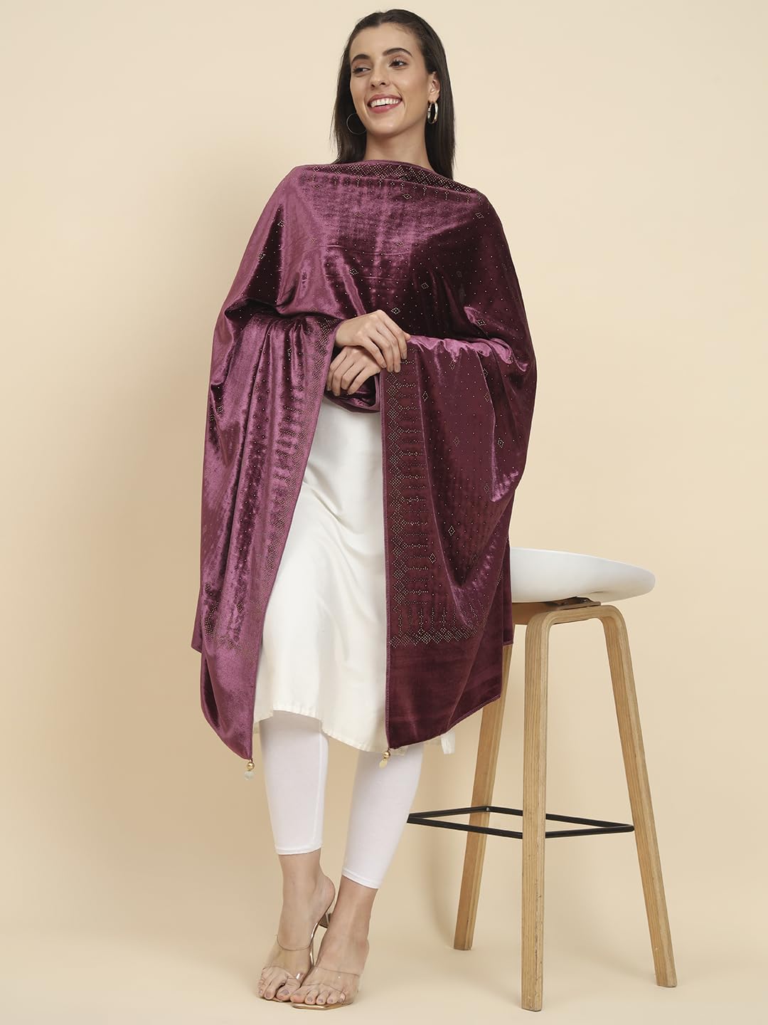 Pashmoda Women Makhamli Velvet Crystal Embellished Stole (Size 72X203 cms)