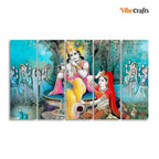 VIBECRAFTS Hindu Radha Krishna Wall Painting Set of Five Pieces For Home|Office|Living Room|Gift (PTVC5Pcs4_8677)