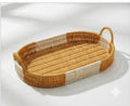 Z W A Handwoven Rattan Oval Serving Tray | Multipurpose Decorative Wicker Baskets with Handles | Boho Home Décor, Coffee Table Organizer, Bathroom & Kitchen Storage Trays. (Small Tray only)