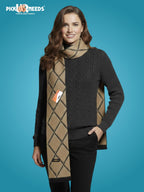 Pick Ur Needs Premium Winter Woolen Scarf for Women Designer Checkered Warm Muffler Soft, Stylish & Cozy Cold Weather Wrap (Brown)